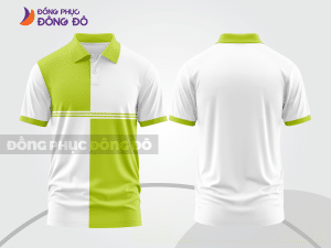 Mẫu áo polo basic đồng phục doanh nghiệp màu trắng phối xanh chuối mảng ngực ctpb7444