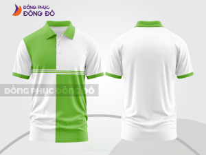 Mẫu polo basic đồng phục văn phòng màu trắng phối xanh lá non mảng ngực ctpb7445