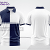 Mẫu polo basic đồng phục văn phòng màu trắng phối xanh navy kẻ dọc lệch ctpb7453