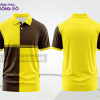 Mẫu áo polo basic đồng phục doanh nghiệp màu vàng phối đen kẻ dọc lệch ctpb7460