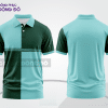 Mẫu polo basic đồng phục văn phòng màu xanh ngọc phối xanh đen kẻ dọc lệch ctpb7461