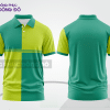 Mẫu polo basic đồng phục nhân viên màu xanh chuối phối xanh ngọc kẻ dọc lệch ctpb7463