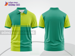 Mẫu polo basic đồng phục nhân viên màu xanh chuối phối xanh ngọc kẻ dọc lệch ctpb7463
