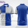 Mẫu polo basic đồng phục công ty màu trắng phối xanh dương mảng dọc ctpb7466