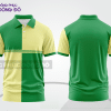 Mẫu polo basic đồng phục văn phòng màu vàng nhạt phối xanh lá mảng vai ctpb7469