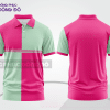 Mẫu polo basic đồng phục doanh nghiệp màu hồng cánh sen phối xanh lá mảng ngực ctpb7471