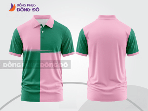Mẫu polo basic đồng phục nhân viên màu hồng phấn phối xanh rêu mảng ngực ctpb7472