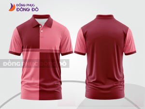 Mẫu polo basic đồng phục công ty màu đỏ đô phối hồng phấn mảng ngực ctpb7474
