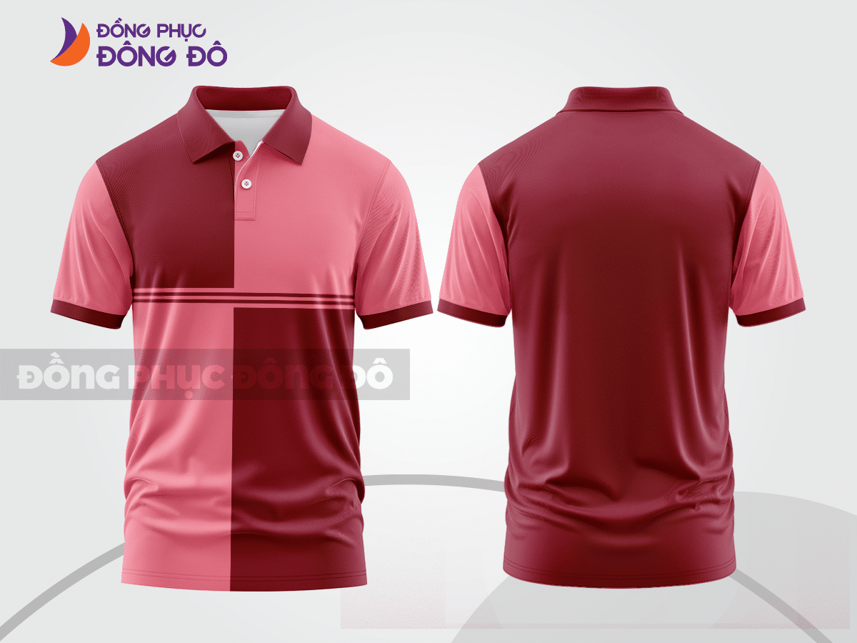 Mẫu polo basic đồng phục công ty màu đỏ đô phối hồng phấn mảng ngực ctpb7474