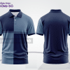 Mẫu polo basic đồng phục nhân viên màu xanh navy phối xanh xám mảng ngực ctpb7476
