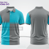 Mẫu polo basic đồng phục văn phòng màu xanh cyan phối xám mảng ngực ctpb7477
