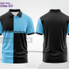Mẫu polo basic đồng phục doanh nghiệp màu đen phối xanh cyan mảng vai ctpb7479
