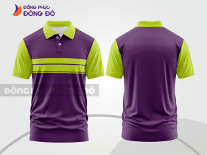 Mẫu polo basic đồng phục doanh nghiệp màu tím phối xanh chuối mảng ngực ctpb7483