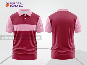Mẫu polo basic đồng phục nhân viên màu đỏ đô phối hồng phấn mảng ngực ctpb7488
