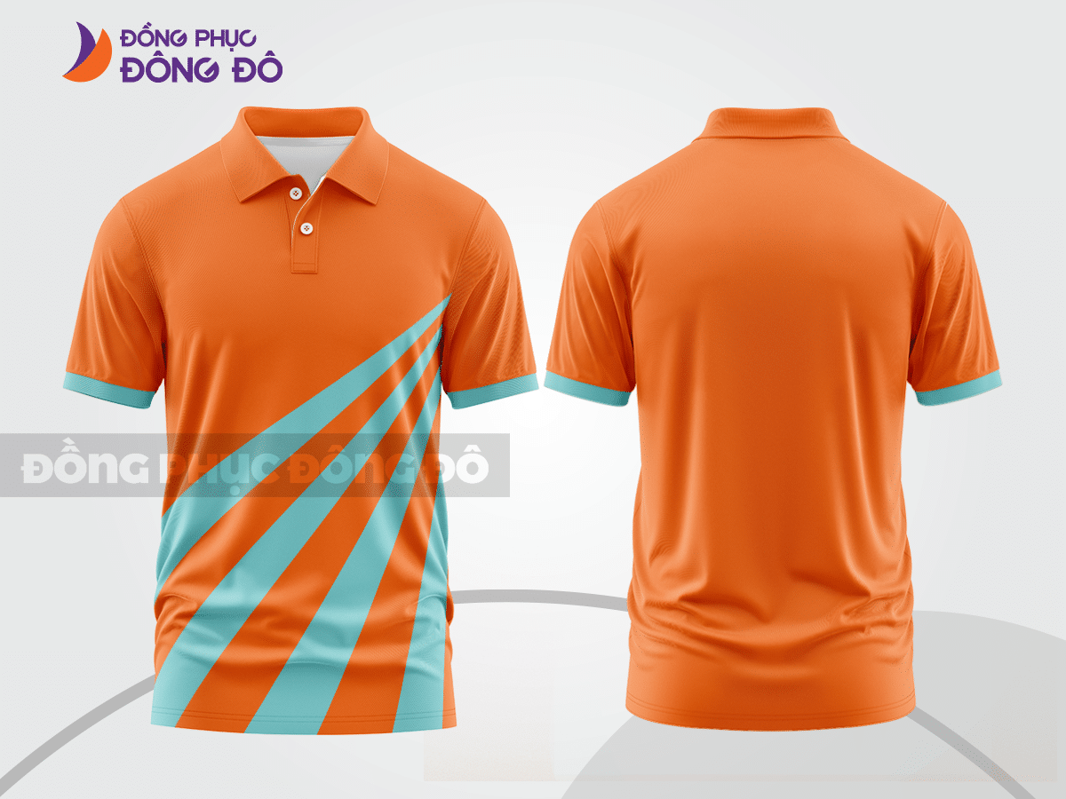 Mẫu polo basic đồng phục nhân viên màu cam phối xanh ngọc kẻ chéo ctpb7500