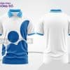 Mẫu áo polo 3D đồng phục nhân viên màu trắng phối xanh dương họa tiết hình tròn ctpd3017