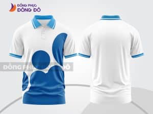 Mẫu áo polo 3D đồng phục nhân viên màu trắng phối xanh dương họa tiết hình tròn ctpd3017