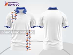 Mẫu áo polo đồng phục doanh nghiệp màu trắng họa tiết caro cam xanh ctpd3019
