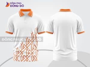 Mẫu áo cổ bẻ 3D đồng phục công sở màu trắng phối cam họa tiết trừu tượng ctpd3020