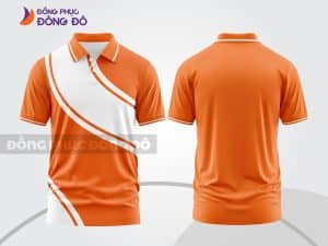 Mẫu áo polo 3D đồng phục công ty màu cam phối trắng đường cong chéo ctpd3021