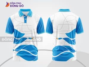 Mẫu áo polo 3D đồng phục nhân viên màu trắng phối xanh dương họa tiết sóng ctpd3023