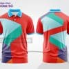 Mẫu áo polo 3D đồng phục nhân viên màu đỏ phối xanh ngọc hình học ctpd3030