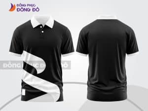 Mẫu áo polo 3D đồng phục doanh nghiệp màu đen phối trắng đường uốn lượn ctpd3058