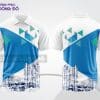 Mẫu áo polo 3D công ty màu trắng phối xanh dương hình tam giác hiện đại ctpd3059