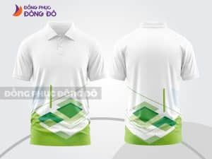 Mẫu áo polo 3D doanh nghiệp màu trắng phối xanh lá hình khối đáy áo ctpd3062
