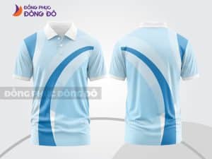 Mẫu áo polo 3D đồng phục công ty màu trắng phối xanh da trời đường cong ctpd3063