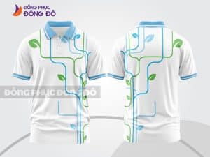 Mẫu thiết kế áo polo 3D đồng phục văn phòng màu trắng họa tiết đường line xanh ctpd3066
