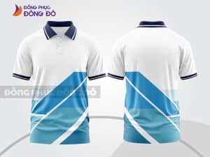 Mẫu polo 3D đồng phục công sở màu trắng phối xanh cyan ctpd3069