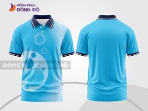 Mẫu áo thun cổ bẻ 3D đồng phục nhân viên màu xanh cyan họa tiết tròn ctpd3071