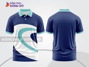 Mẫu áo polo 3D đồng phục văn phòng màu xanh navy phối trắng ctpd3073