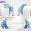 Mẫu thiết kế áo polo 3D đồng phục công ty màu trắng phối xanh cyan và cam ctpd3076