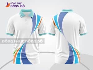 Mẫu thiết kế áo polo 3D đồng phục công ty màu trắng phối xanh cyan và cam ctpd3076