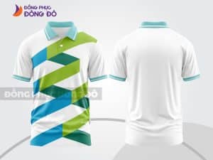 Mẫu áo polo 3D đồng phục công ty màu trắng phối xanh ngọc và xanh chuối ctpd3087