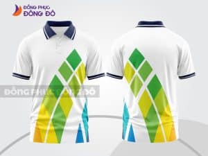 Mẫu polo 3D đồng phục công sở màu trắng phối xanh lá và vàng ctpd3102