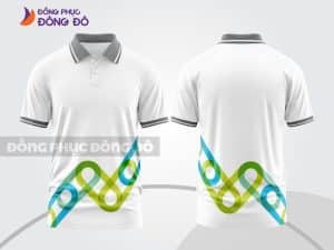 Mẫu áo polo 3D đồng phục nhân viên màu trắng phối xanh lá và xanh dương ctpd3106