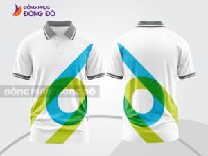 Mẫu áo thun polo 3D đồng phục công ty màu trắng phối xanh lá và vàng ctpd3107
