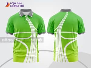 Mẫu polo 3D đồng phục văn phòng màu xanh lá phối trắng họa tiết line ctpd3108