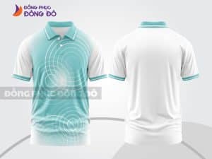 Mẫu áo thun cổ bẻ 3D đồng phục doanh nghiệp màu trắng phối xanh ngọc họa tiết vòng tròn ctpd3112