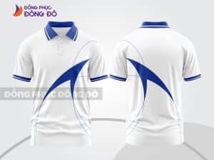 Mẫu áo polo 3D công ty màu trắng phối xanh dương đường cong ctpd3115