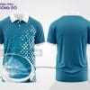 Mẫu áo thun polo 3D đồng phục doanh nghiệp màu xanh ngọc họa tiết chấm bi và vòng cung ctpd3116