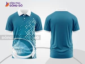 Mẫu áo thun polo 3D đồng phục doanh nghiệp màu xanh ngọc họa tiết chấm bi và vòng cung ctpd3116