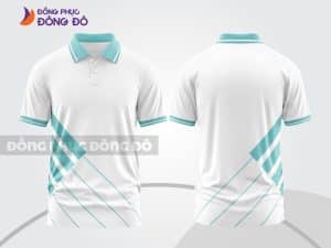 Mẫu polo 3D đồng phục công sở màu trắng phối xanh ngọc họa tiết caro chéo ctpd3117