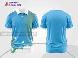 Mẫu áo polo 3D đồng phục công ty màu xanh da trời phối họa tiết chấm trắng ctpd3118