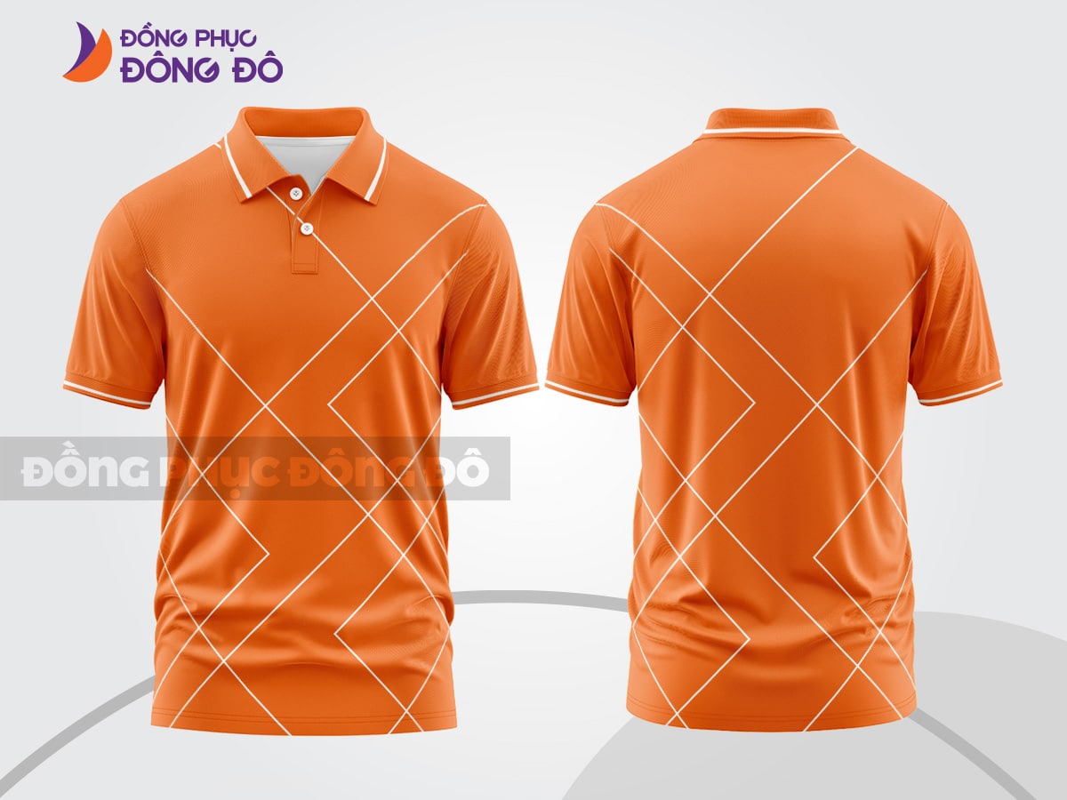 Mẫu thiết kế áo polo 3D doanh nghiệp màu cam họa tiết lưới chéo ctpd3120