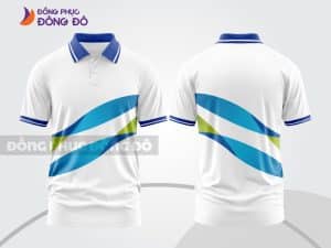 Mẫu áo thun polo 3D đồng phục doanh nghiệp màu trắng phối xanh dương sọc chéo ctpd3123