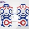 Mẫu áo polo 3D công ty màu trắng phối họa tiết tròn xanh đỏ ctpd3128